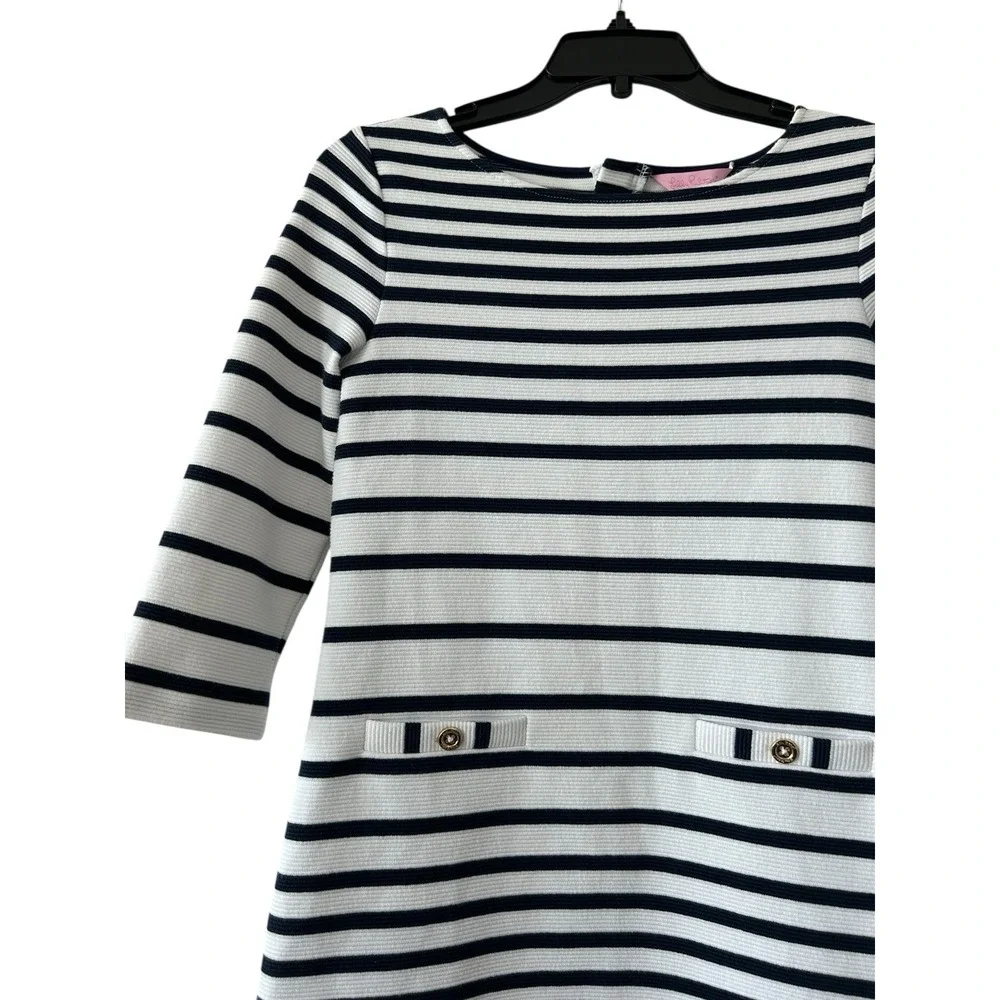 Lilly Pulitzer Dress Girls X Large Blue White Striped 3/4 Sleeve Preppy Beach XL